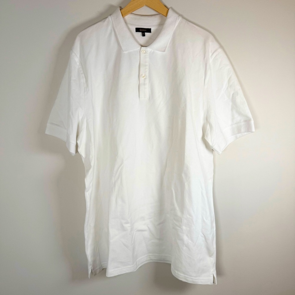 Quince Men's Organic Cotton Stretch‎ Luxe Pique Polo T-Shirt Top White XL NWOT
